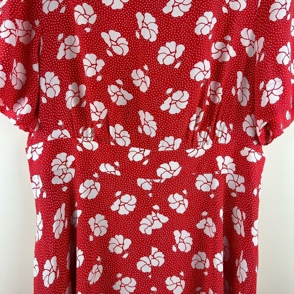 Boden | Fit & Flare Orange White Polka Dot/Floral Short Sleeve Midi Dress | 14L - Picture 4 of 8